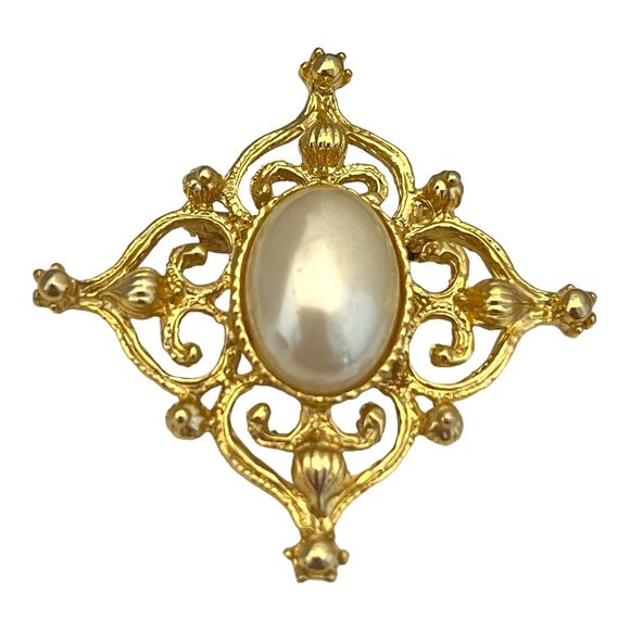 Vintage AAI Gold Tone Simulated Pearl Pin Brooch Figural 5T - Picture 1 of 2
